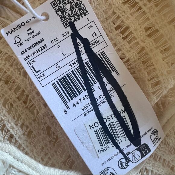 Mango Floral Appliqué Open Stitch Dress Ecru Large NEW - Picture 10 of 11